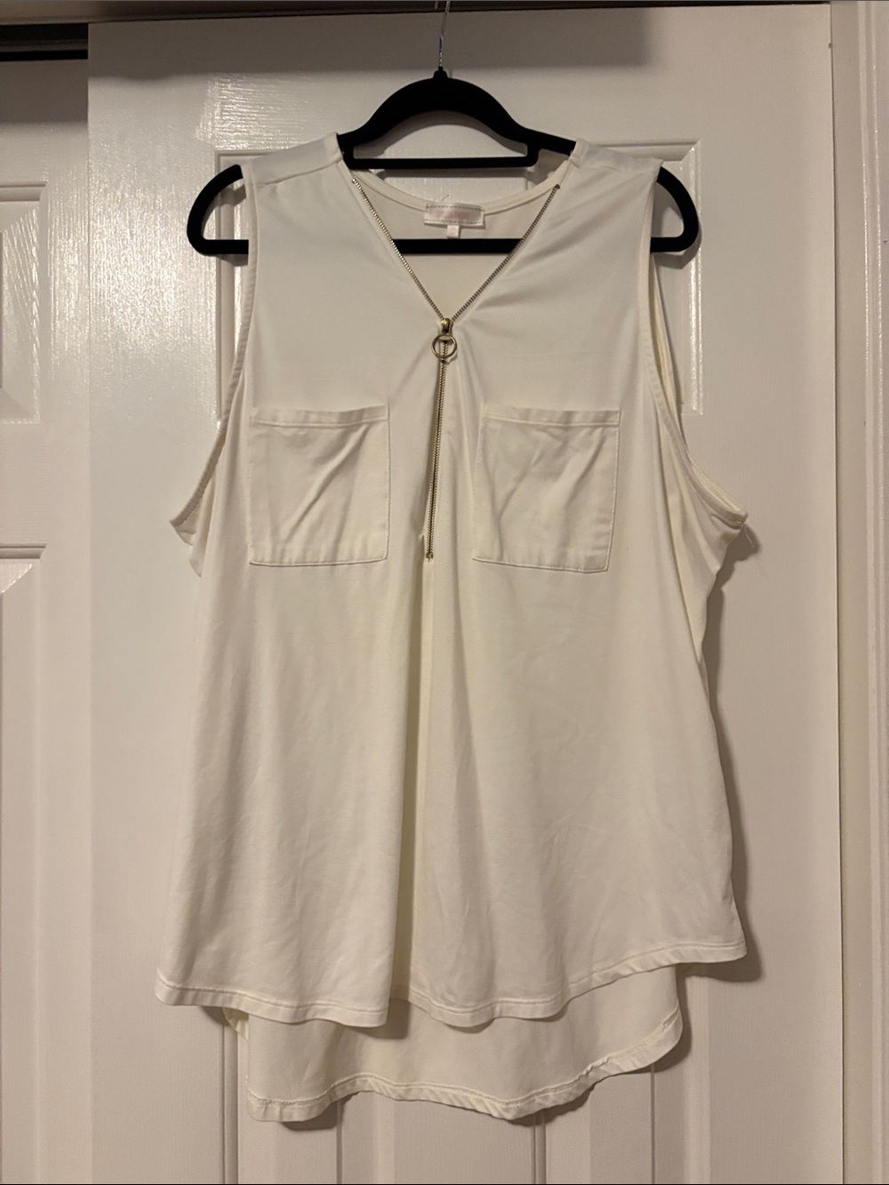 Stella Tweed Cream Sleeveless V-Neck Top with Zip Detail